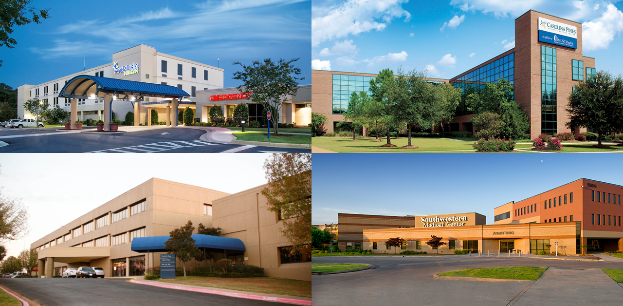 Collage of hospital buildings exterior